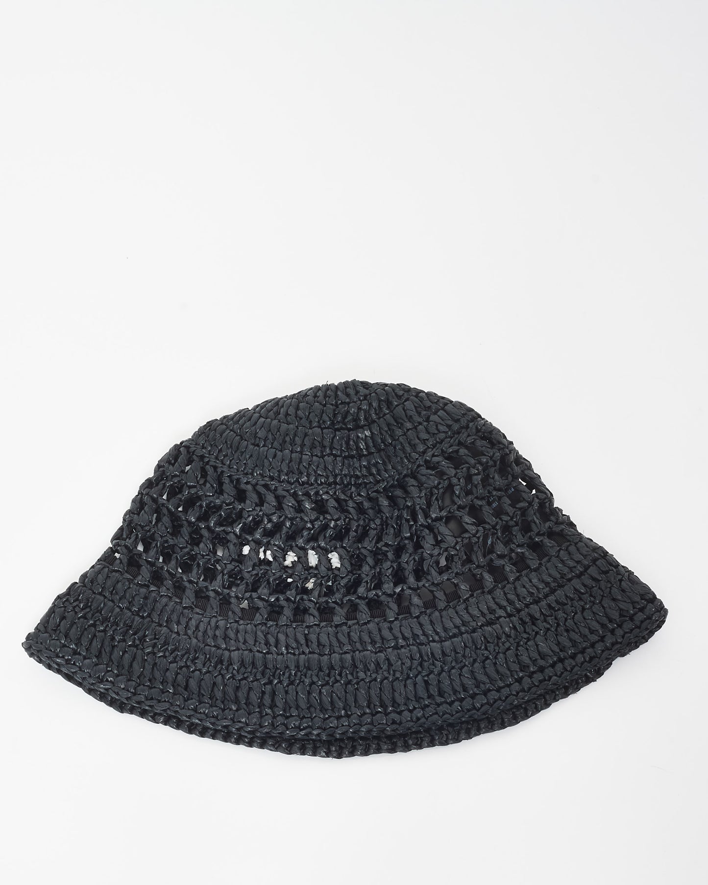 Prada Black Woven Crochet Logo Bucket Hat - M