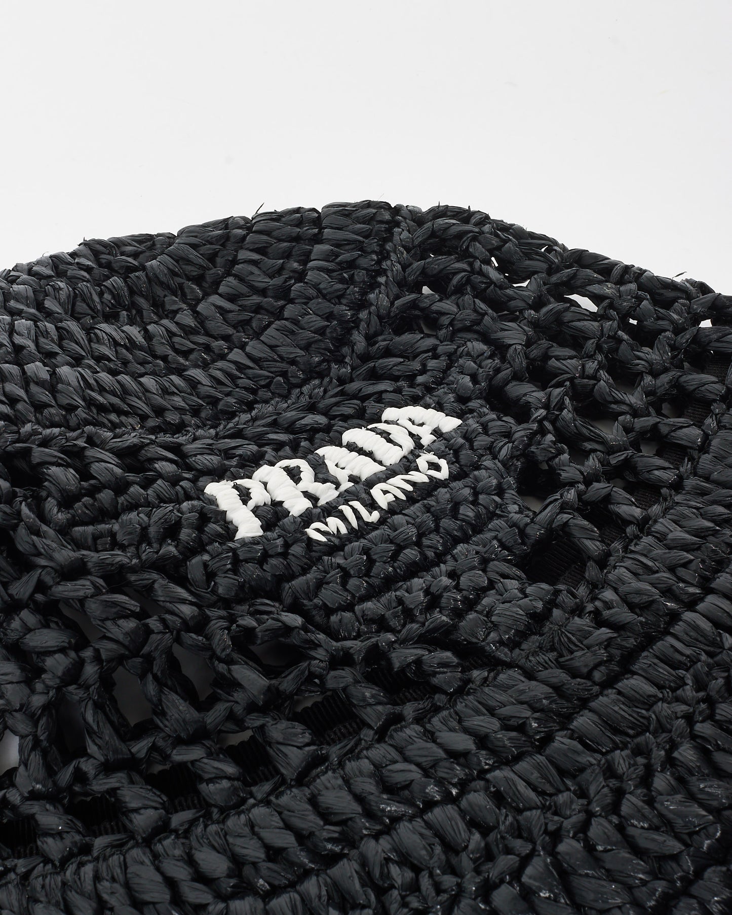 Prada Black Woven Crochet Logo Bucket Hat - M