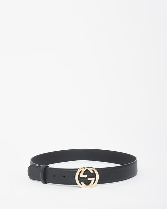 Gucci Black Leather Silver GG Logo Belt - 95/38