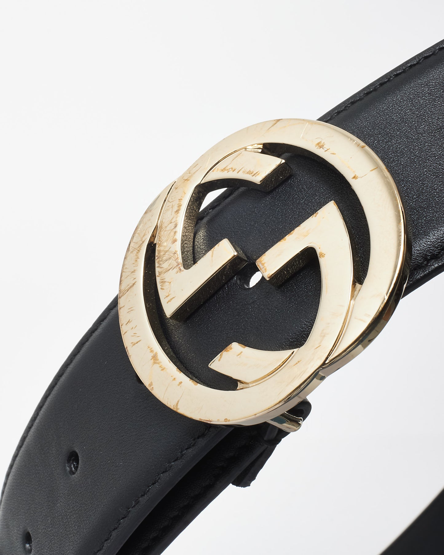 Gucci Black Leather Silver GG Logo Belt - 95/38