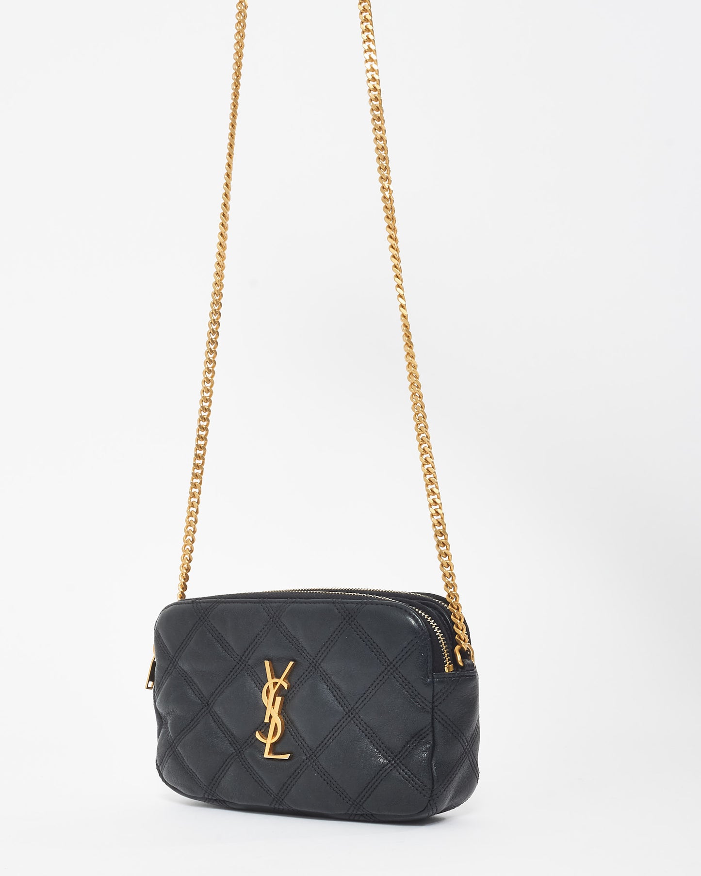 Saint Laurent Black Leather Logo Becky Crossbody Bag