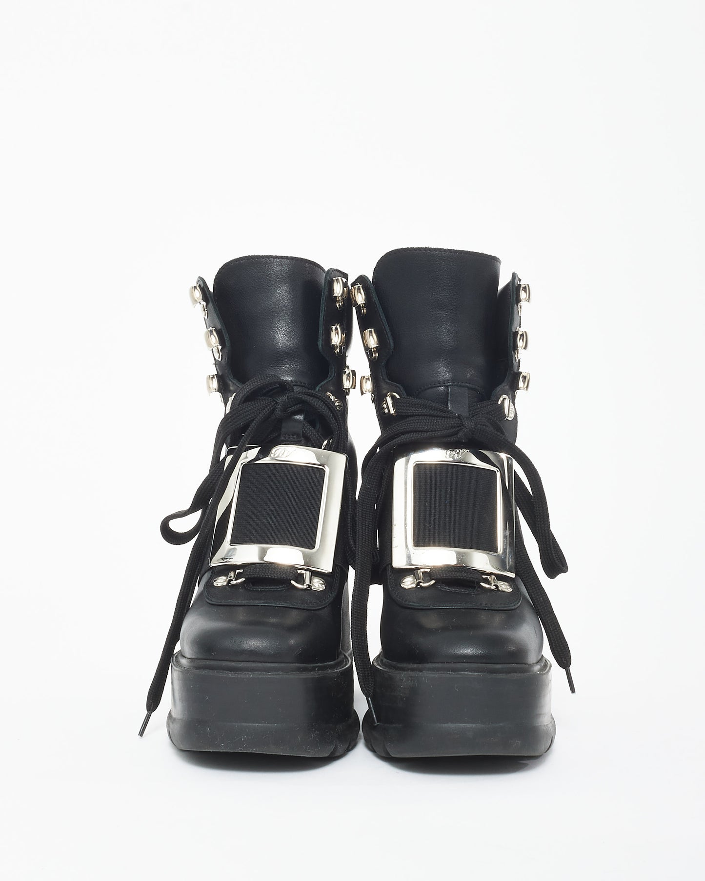 Roger Vivier Black Leather Viv Utility Hiking Boots - 35