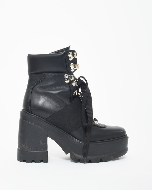 Roger Vivier Black Leather Viv Utility Hiking Boots - 35