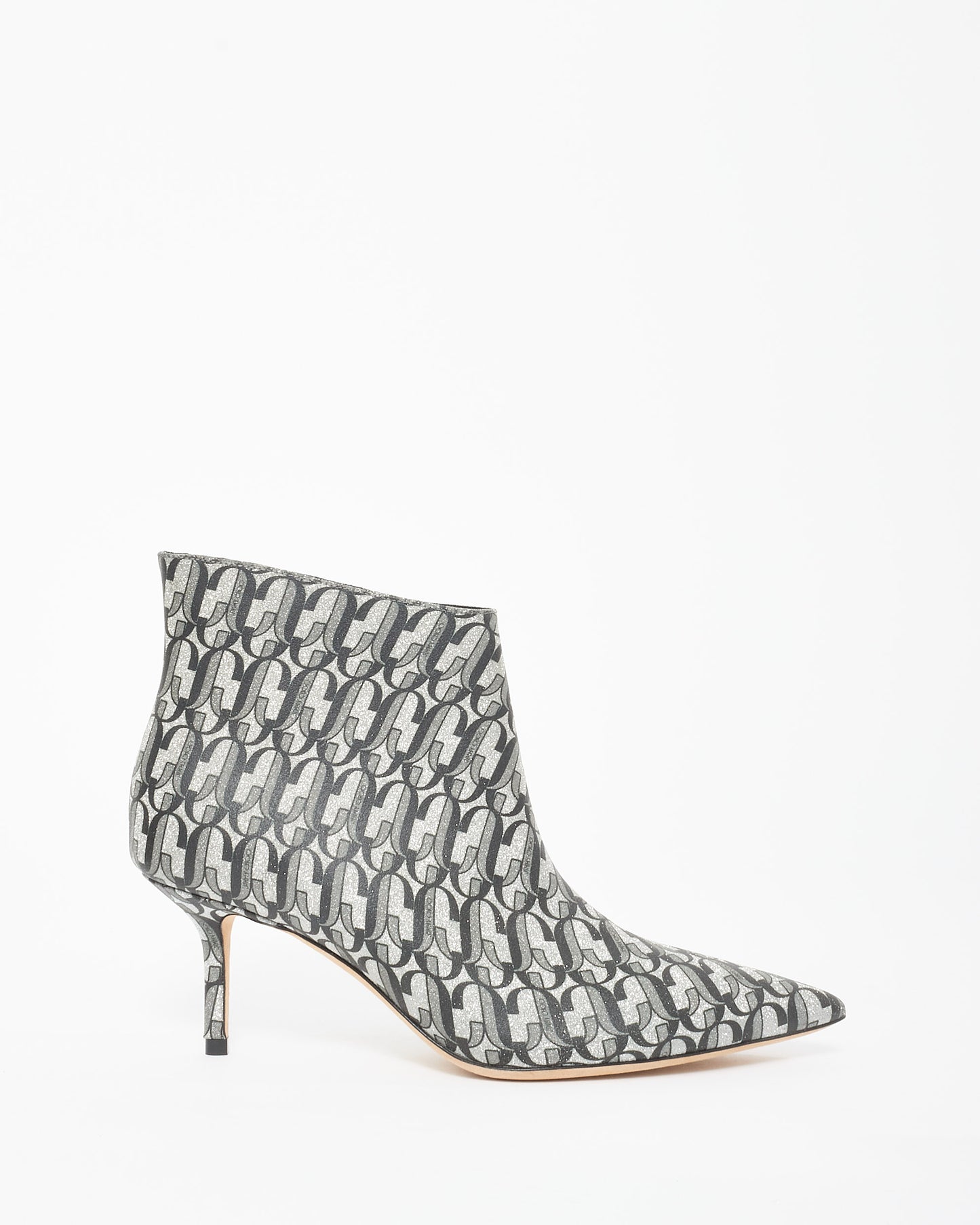 Jimmy Choo Silver Sparkle Logo Heeled Booties - 36