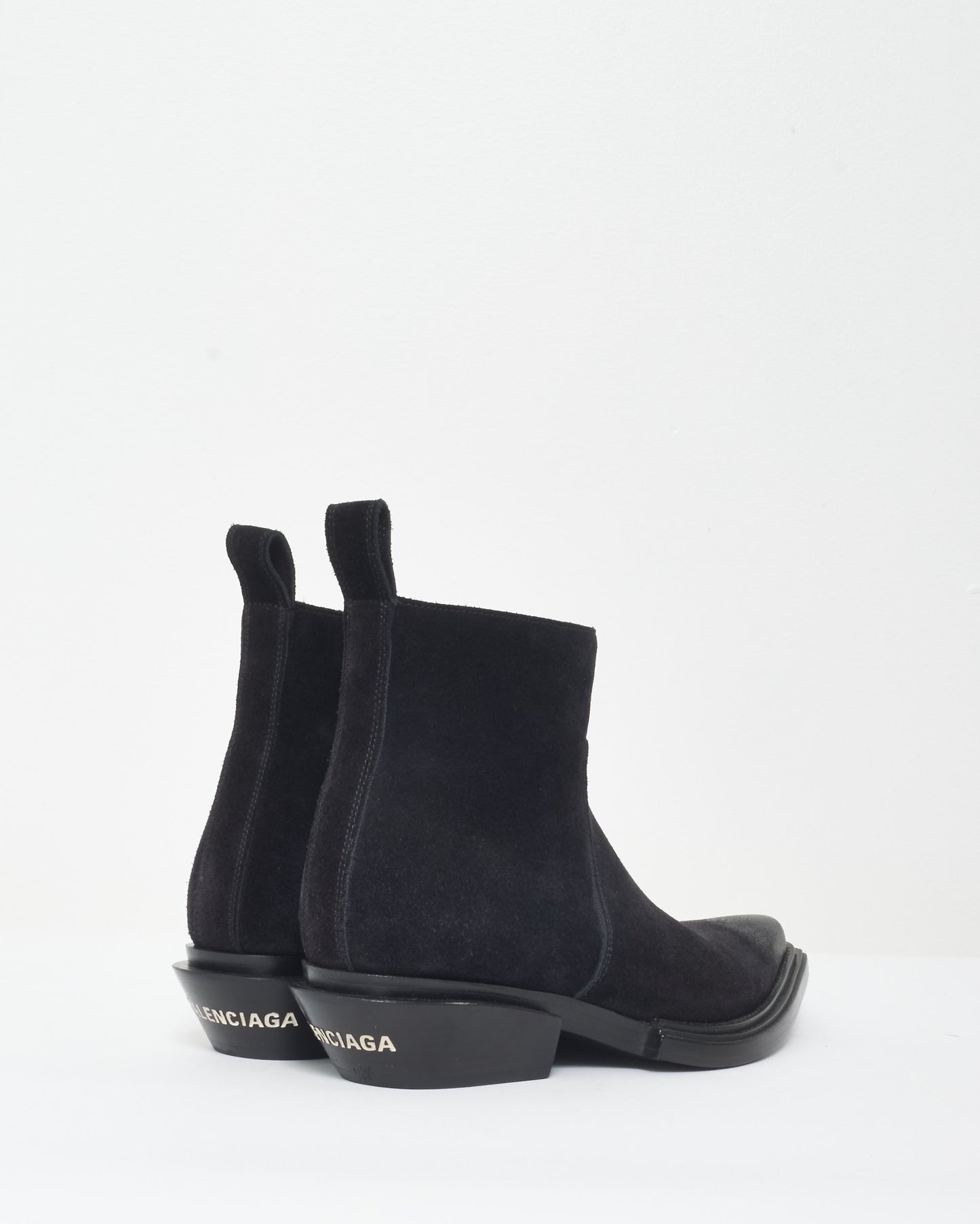 Balenciaga Black Suede Logo Western Style Boots - 38