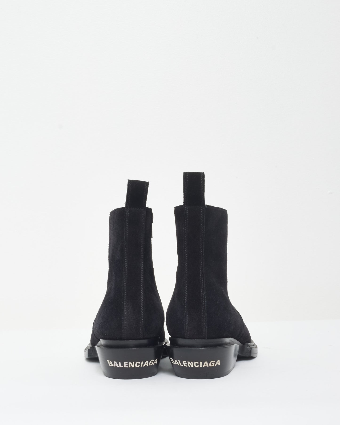 Balenciaga Black Suede Logo Western Style Boots - 38