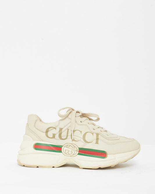 Gucci Beige Leather Logo Rhython Chunky Dad Sneakers - 37.5