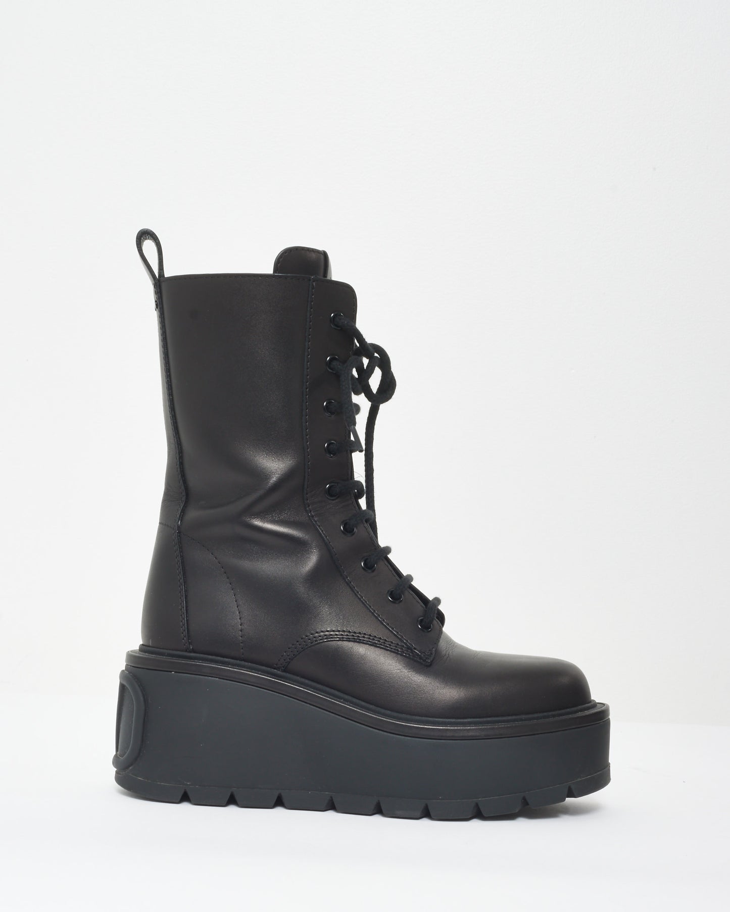 Valentino Black Leather VLogo Platform Combat Boots - 38