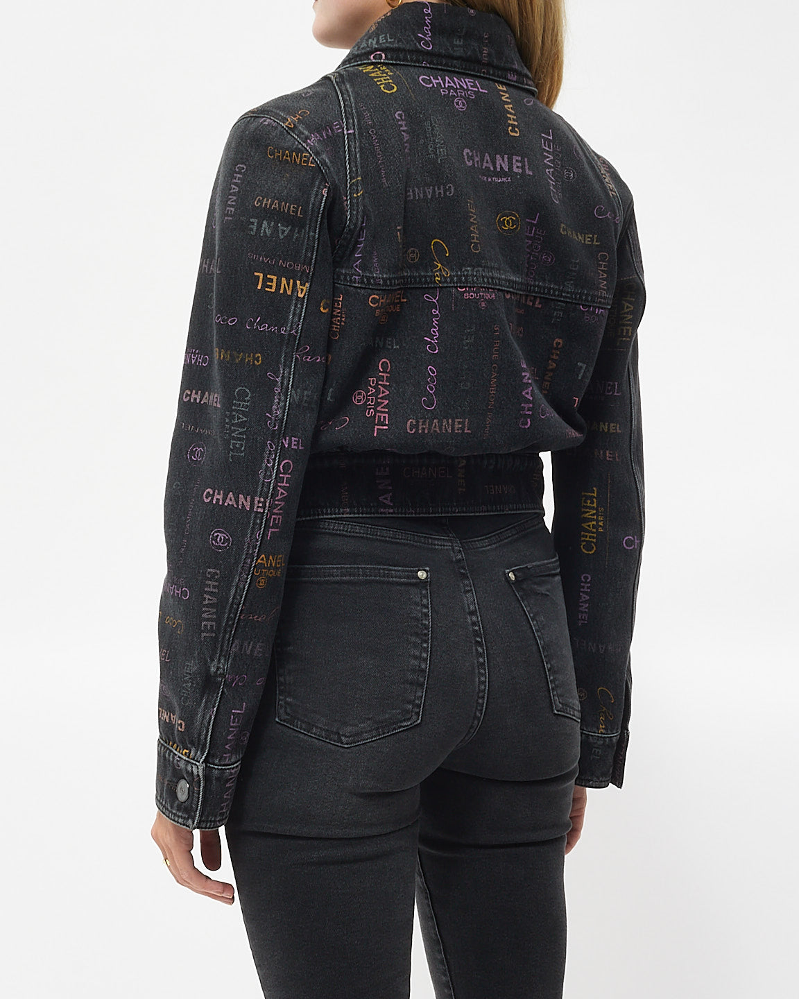 Chanel Grey Denim 22P Multi Color Logo Jacket - 36