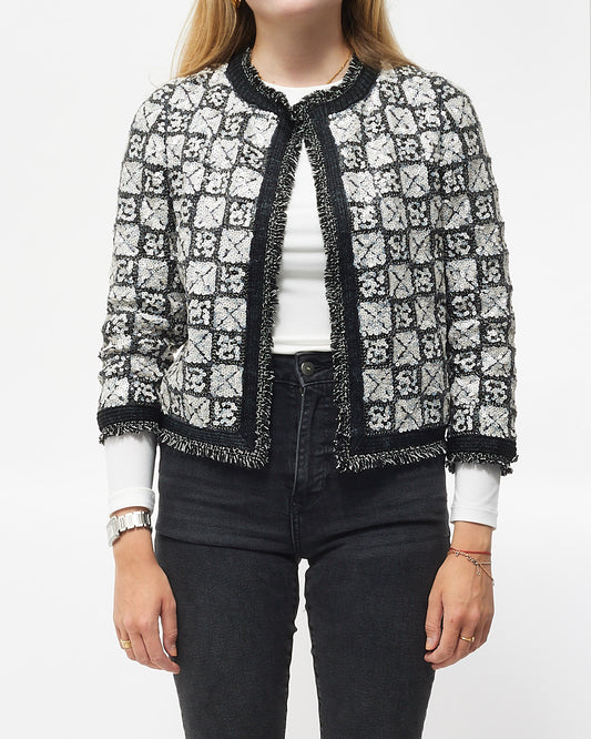 Chanel Black 
White Sequin Tweed Jacket - 36