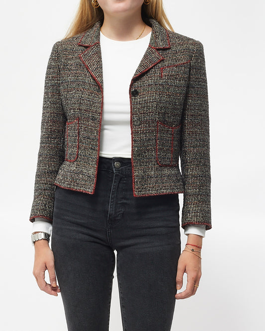 Chanel Red/Navy/Black Tweed Pocket Jacket - 36