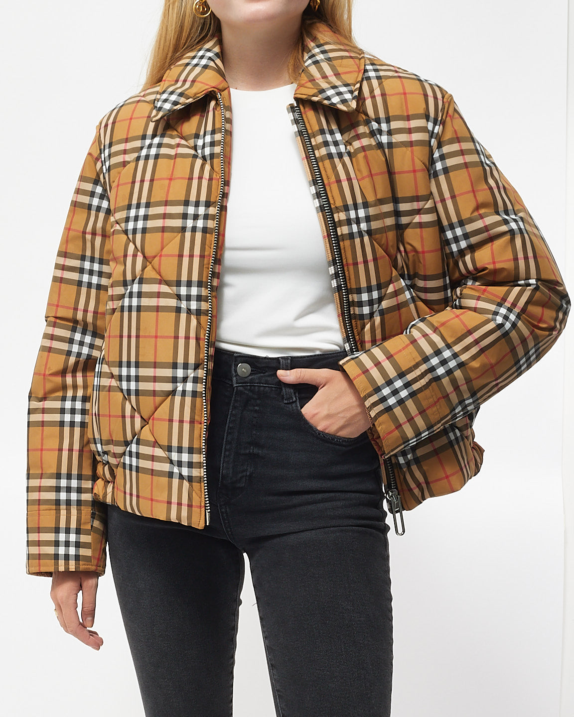 Burberry Beige Vintage Check Print Knowstone Puffer Jacket - US 10