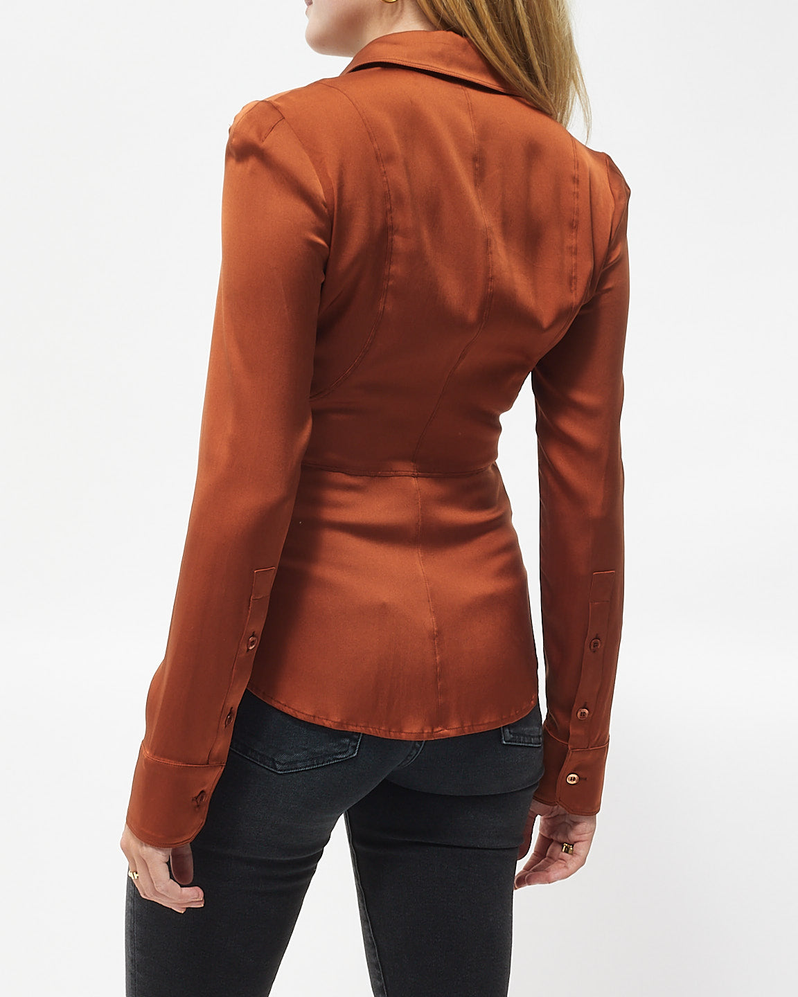 Gucci Orange (Rust) Silk Blouse with GG Logo Belt - XS