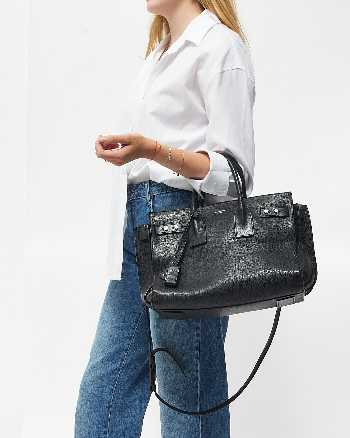 Saint Laurent Black Grained Leather Medium Sac Du Jour