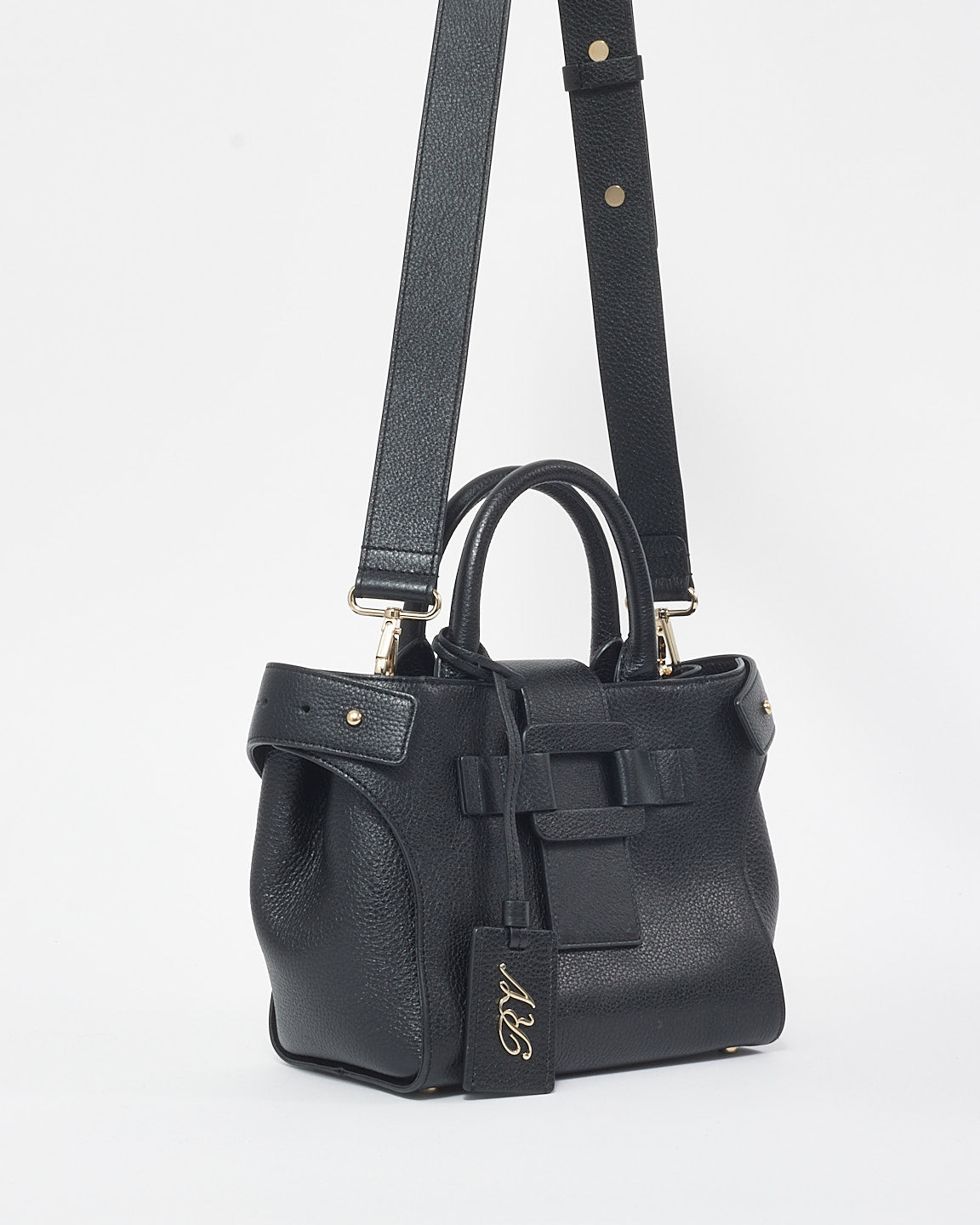 Roger Vivier Black Leather Small Pilgrim Tote Bag