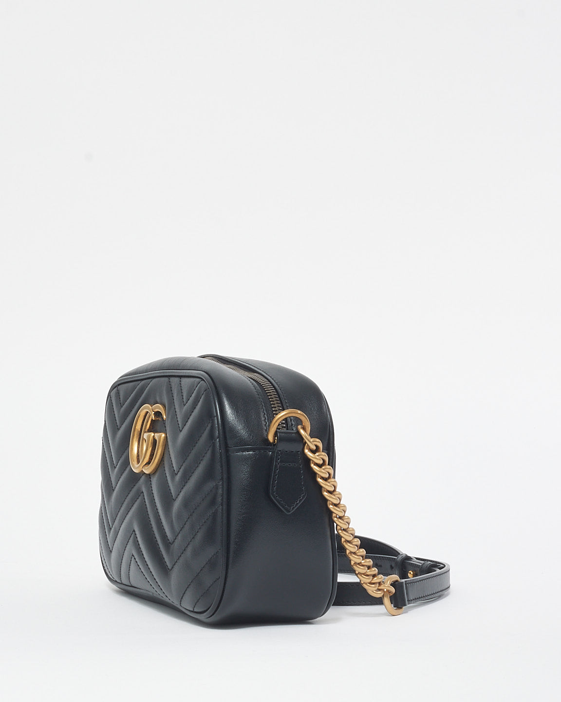 Gucci Black Leather GG Marmont Small Crossbody Camera Bag