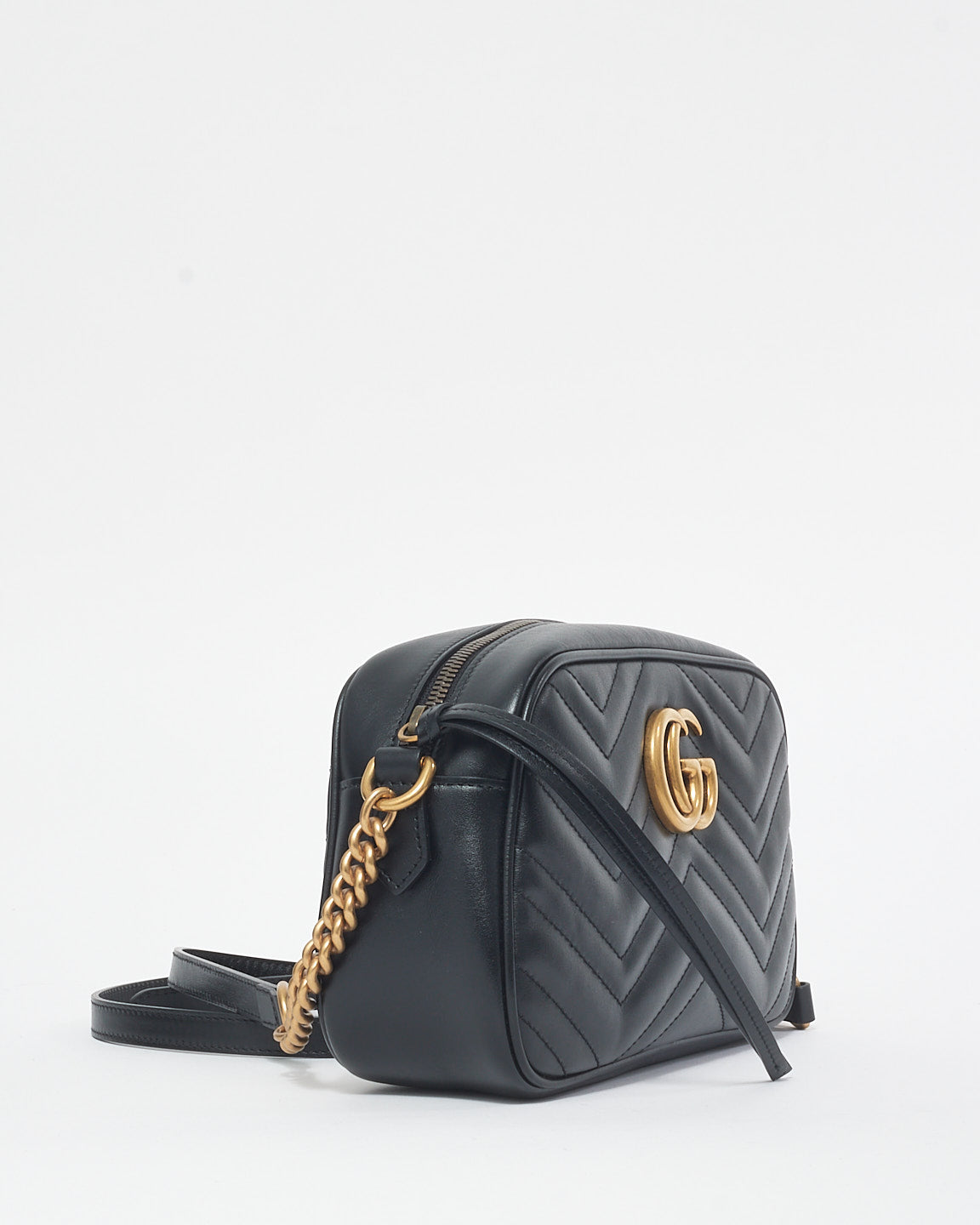 Gucci Black Leather GG Marmont Small Crossbody Camera Bag