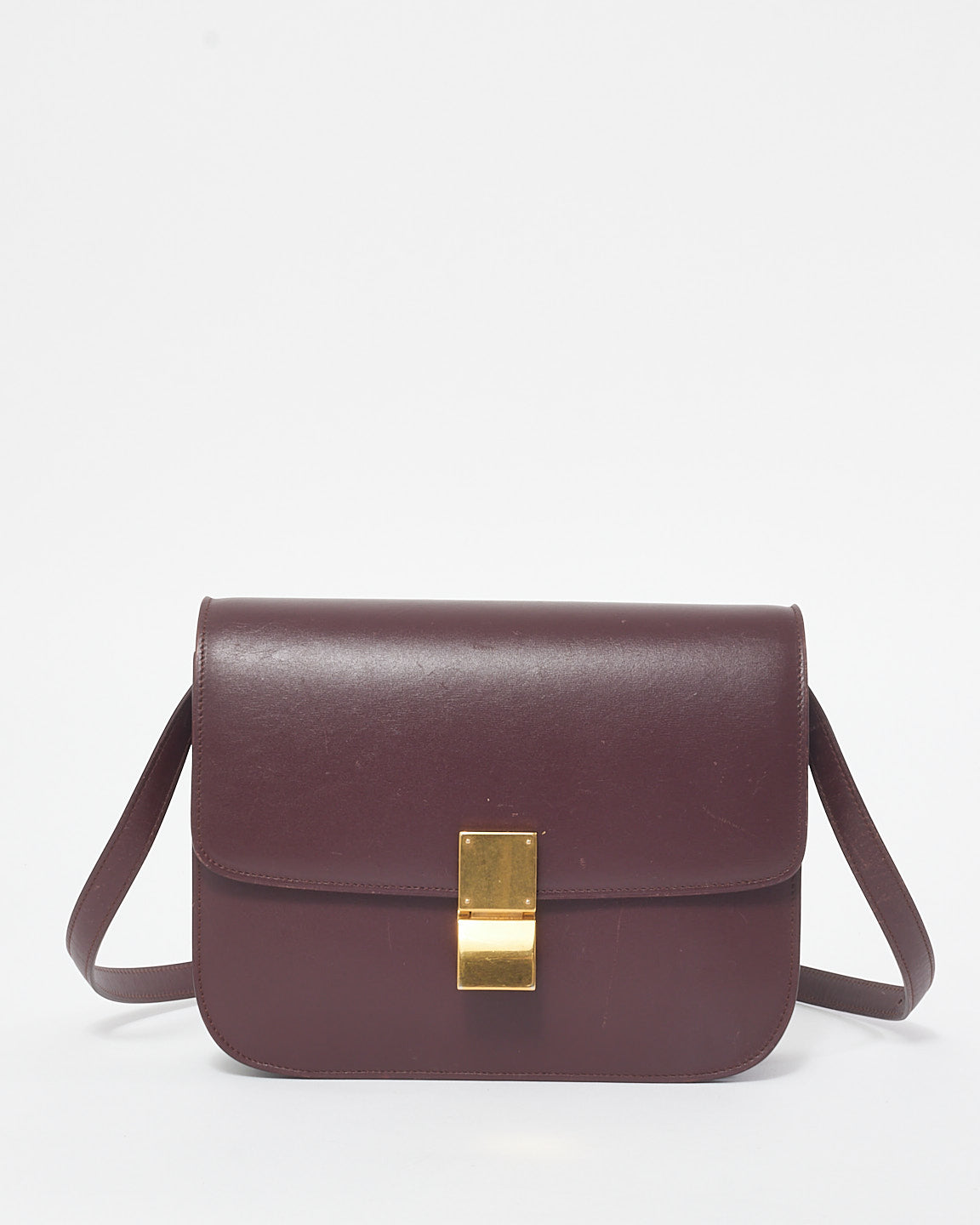 Celine Burgundy Leather Box Crossbody Bag