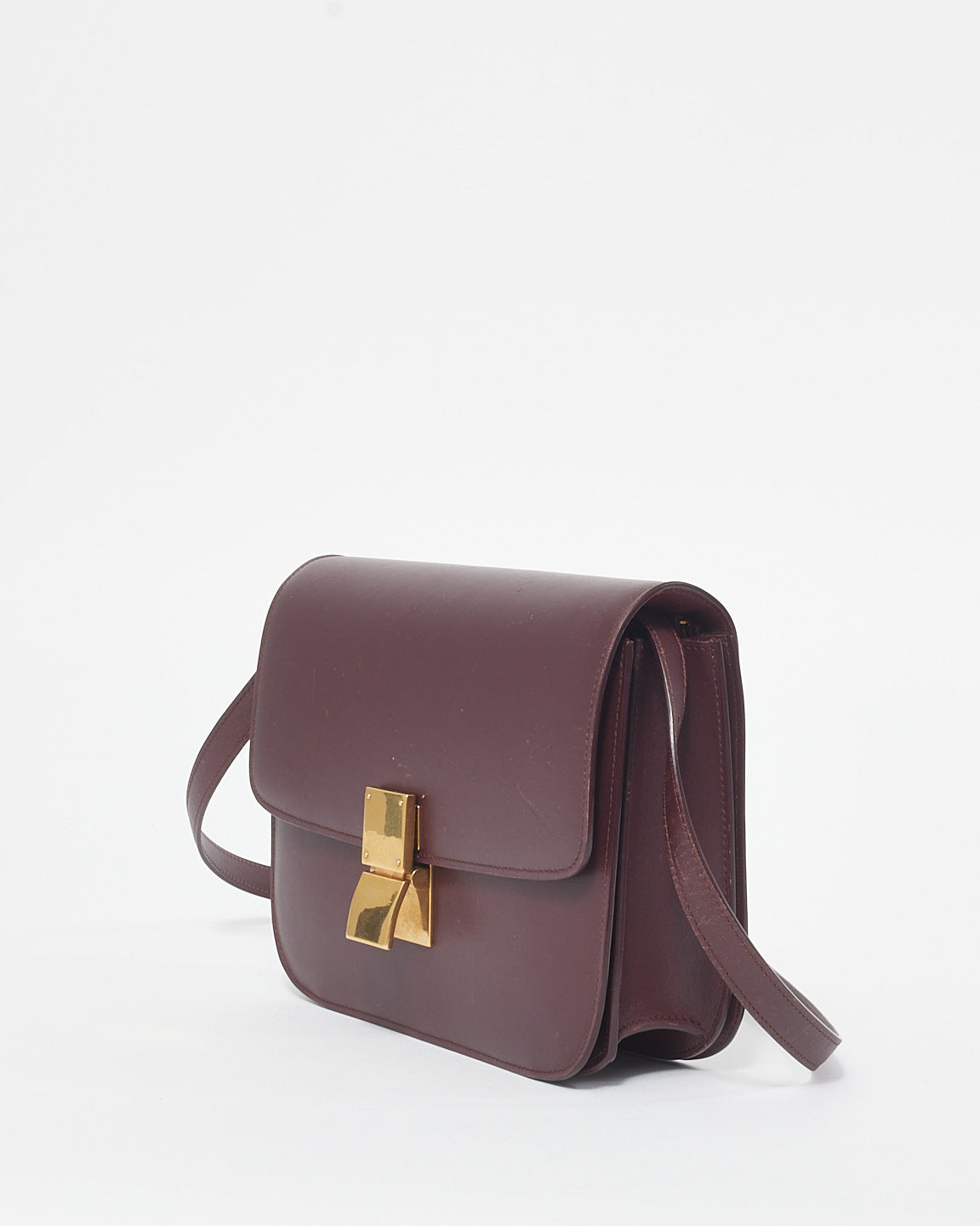 Celine Burgundy Leather Box Crossbody Bag