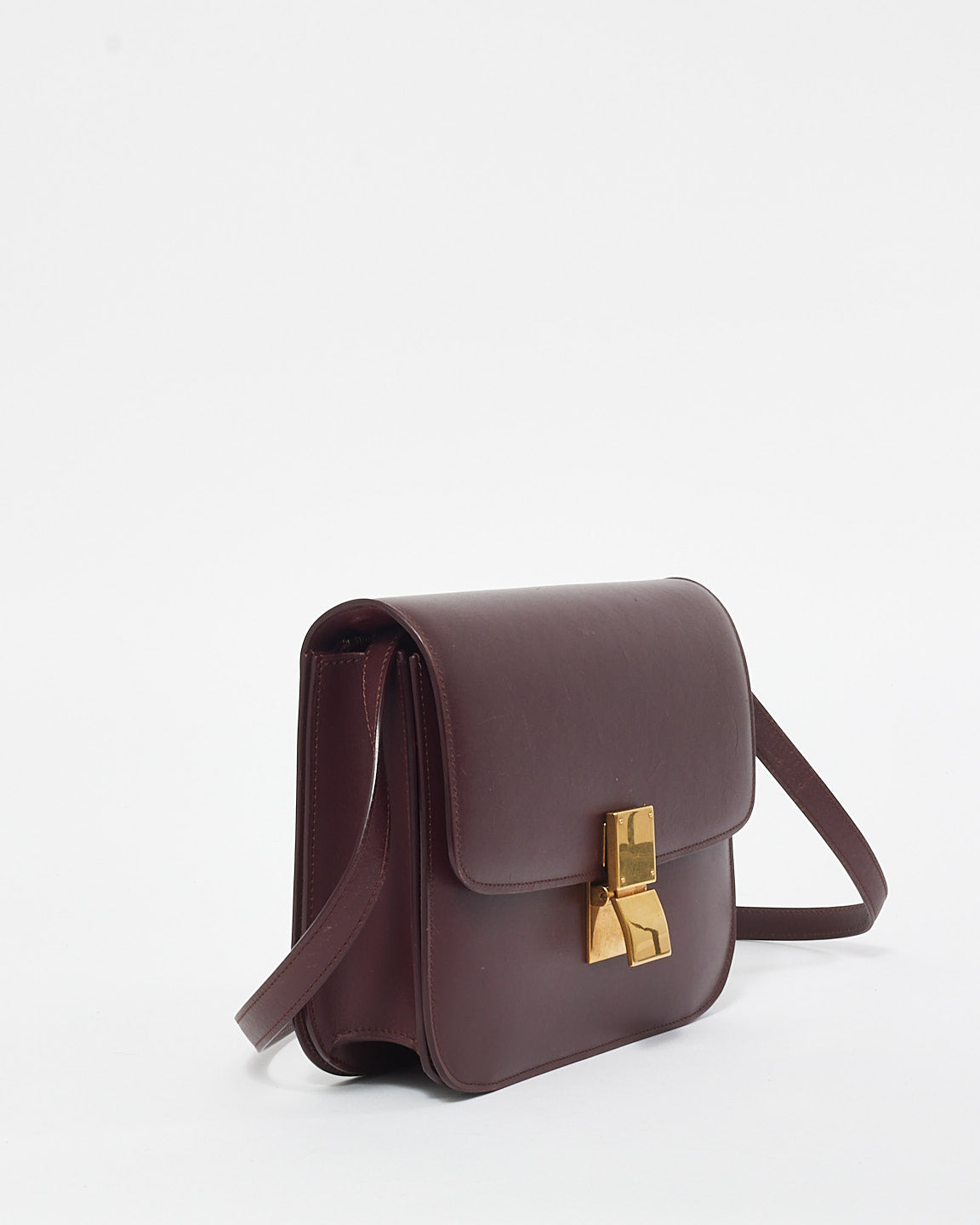 Celine Burgundy Leather Box Crossbody Bag