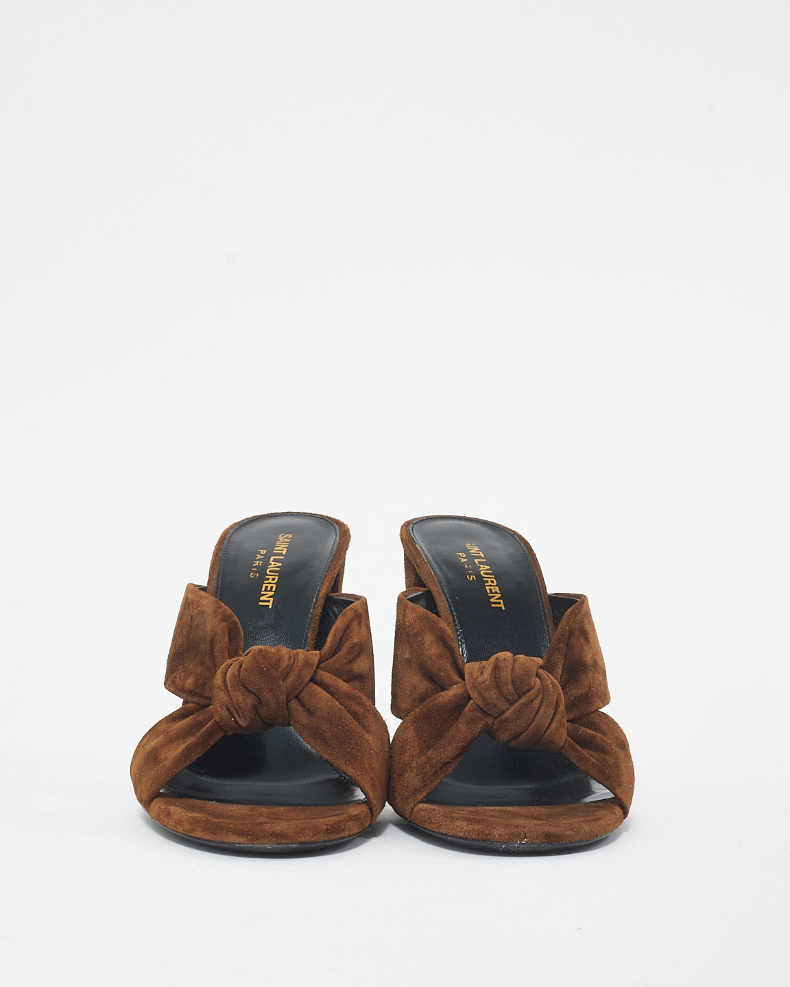 Saint Laurent Brown Suede Knotted Mule Heel Sandals - 39