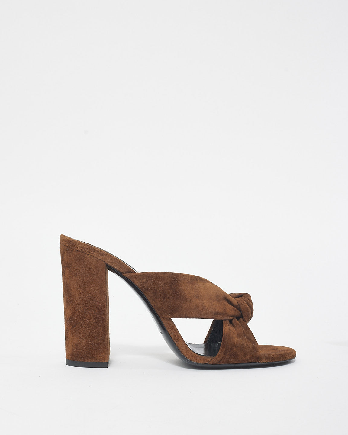 Saint Laurent Brown Suede Knotted Mule Heel Sandals - 39