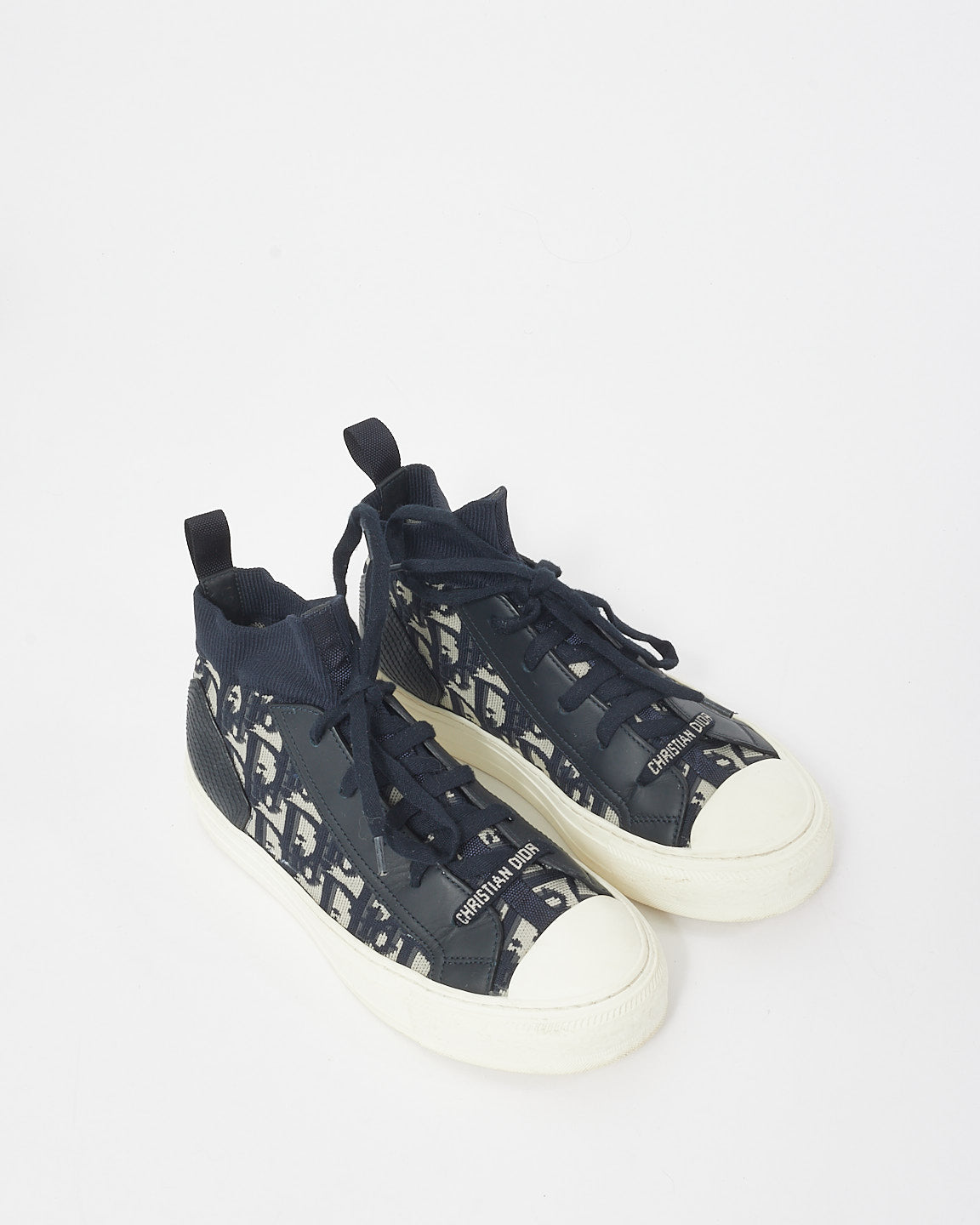 Dior Navy Blue 
White Oblique Knit High Top Walk
N
Dior Sneakers - 36.5