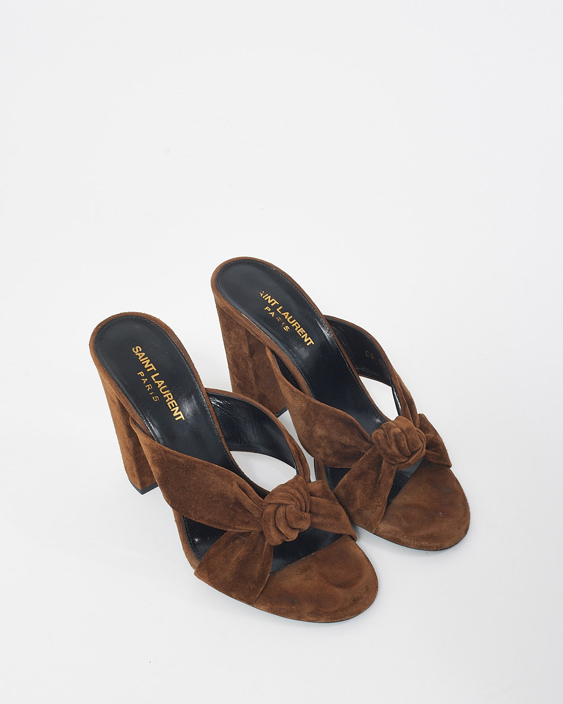 Saint Laurent Brown Suede Knotted Mule Heel Sandals - 39