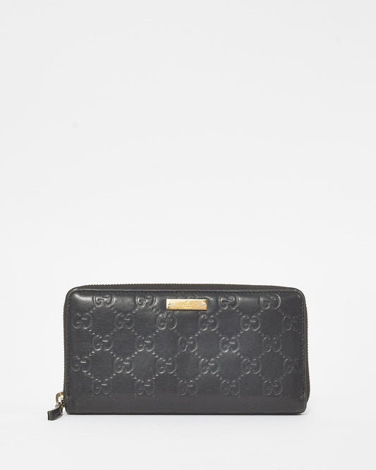 Gucci Black Leather Guccissima Long Zip Wallet