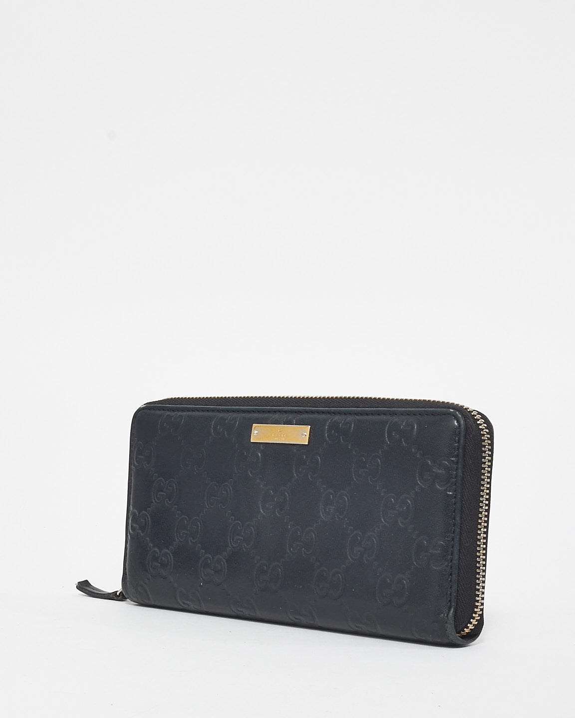 Gucci Black Leather Guccissima Long Zip Wallet