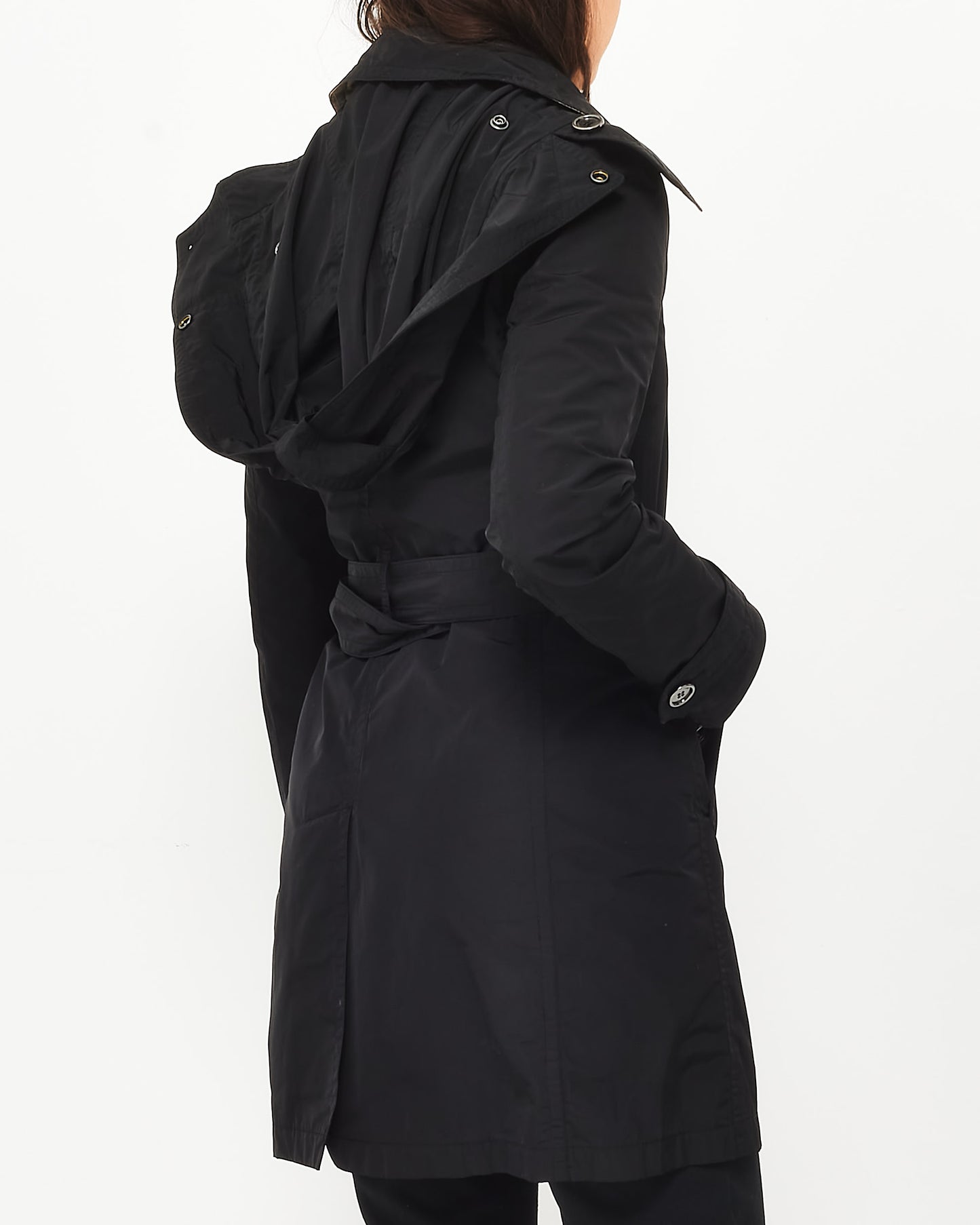 Burberry Brit Black Midi Nylon Trench Coat - 4