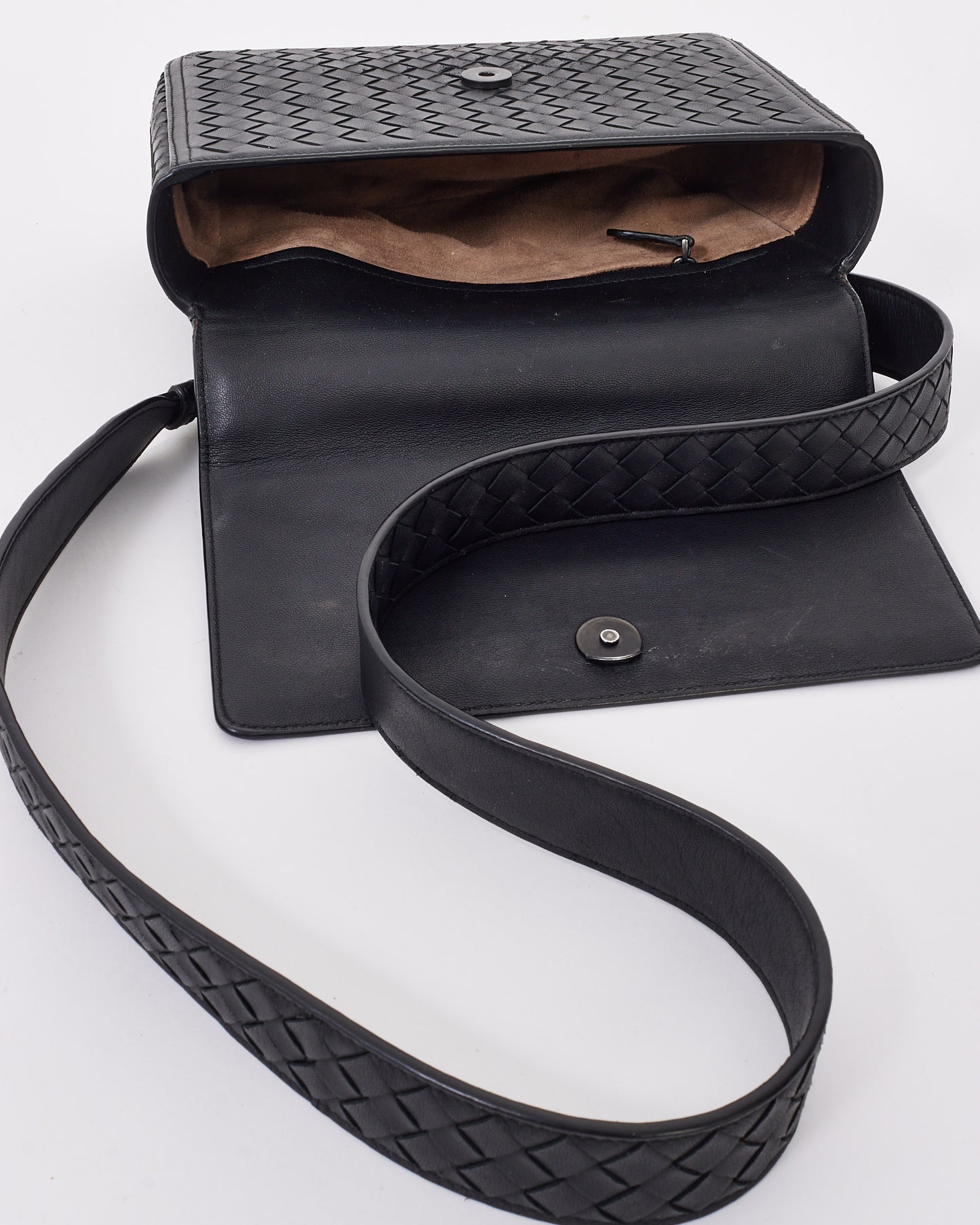 Bottega Veneta Black Intrecciato Top Handle Crossbody Bag