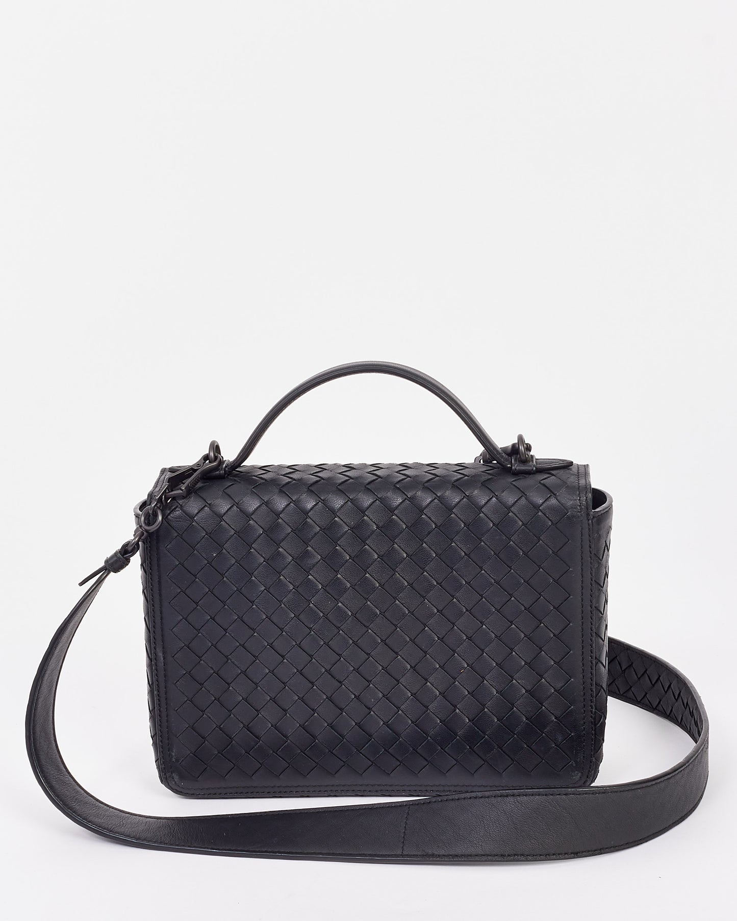 Bottega Veneta Black Intrecciato Top Handle Crossbody Bag