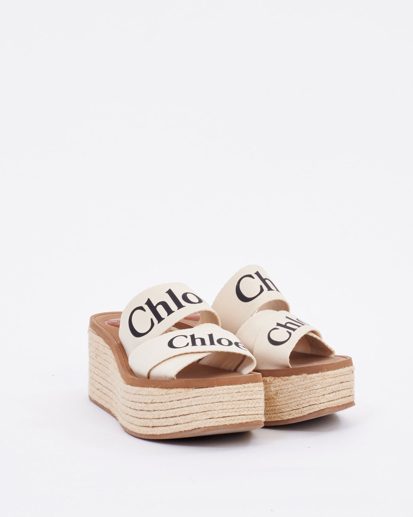 Chloé Beige Canvas Logo Woody Espadrille Wedges - 39