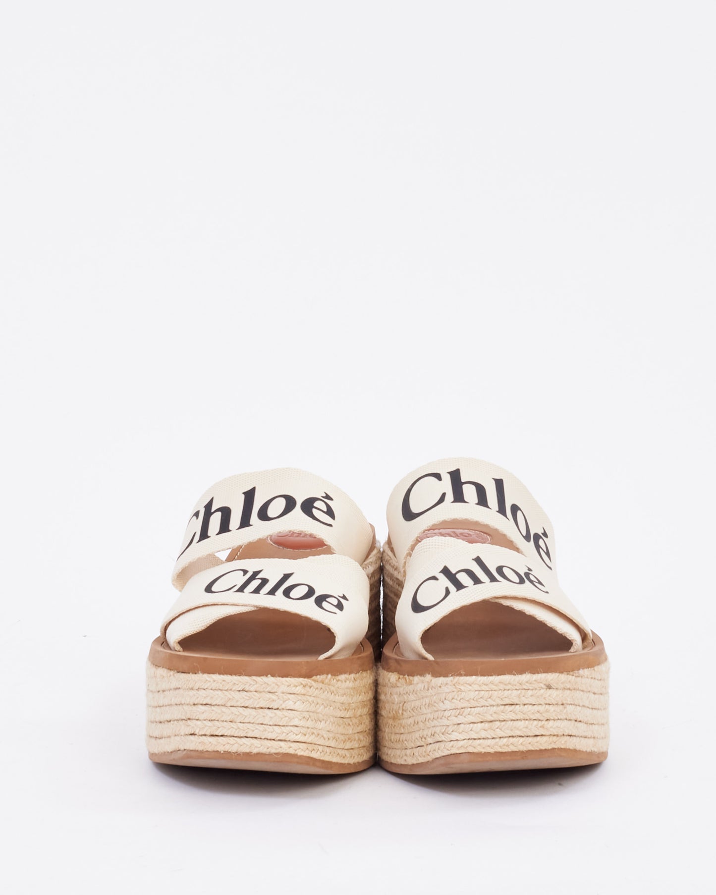 Chloé Beige Canvas Logo Woody Espadrille Wedges - 39