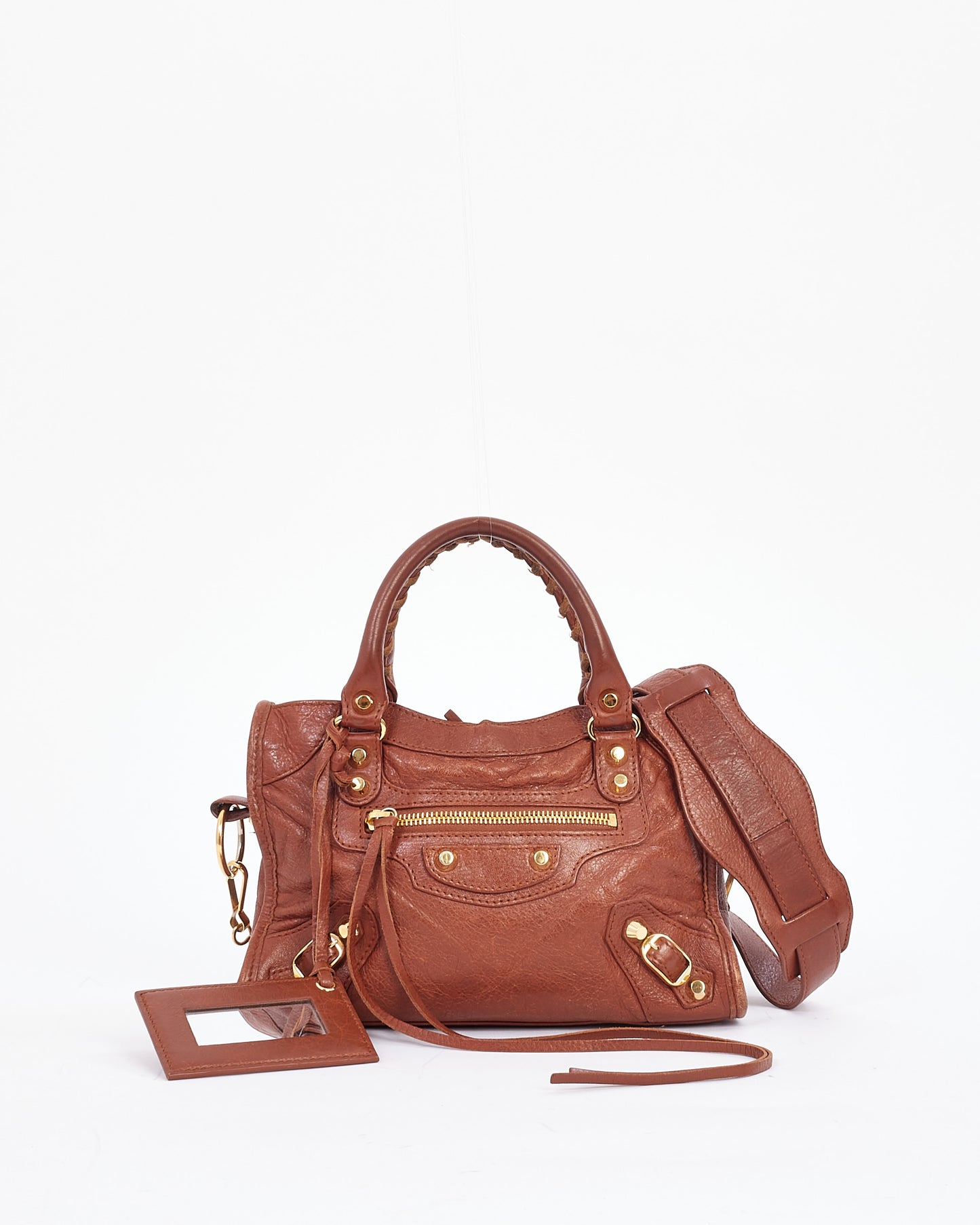 Balenciaga Mini sac de ville classique en cuir beige Motocross