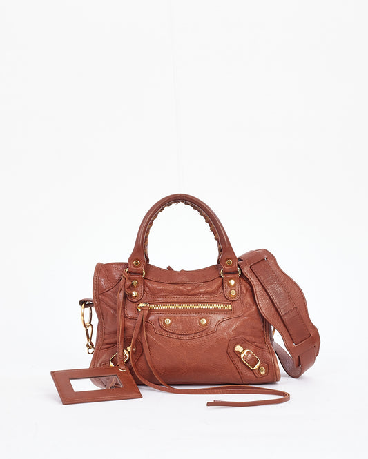 Balenciaga Tan Leather Motocross Classic Mini City Bag