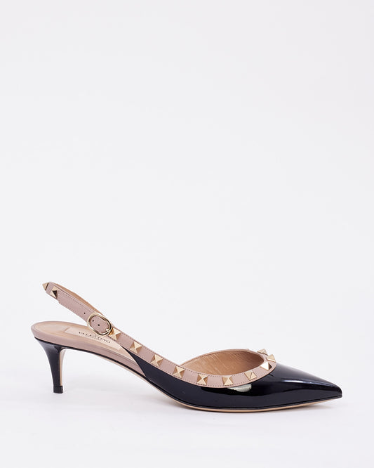 Valentino Black Patent Leather Rockstud Kitten Heel Pumps - 38.5