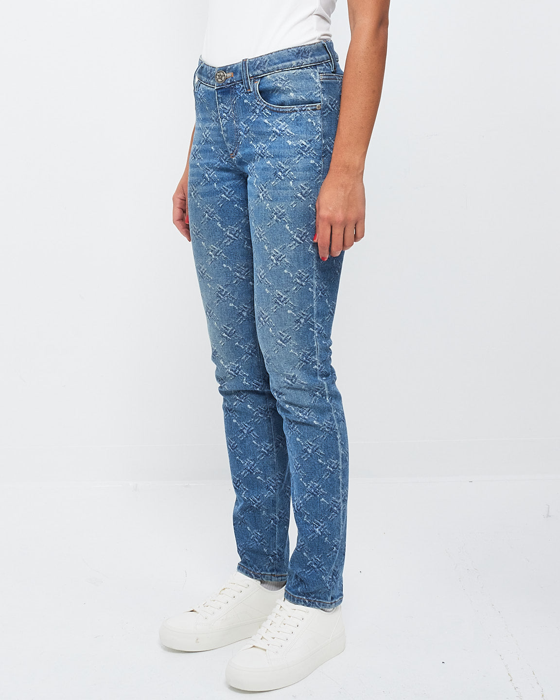 Chanel Blue Denim Crosshatch Diamond Quilt Print Straight Jeans - 36