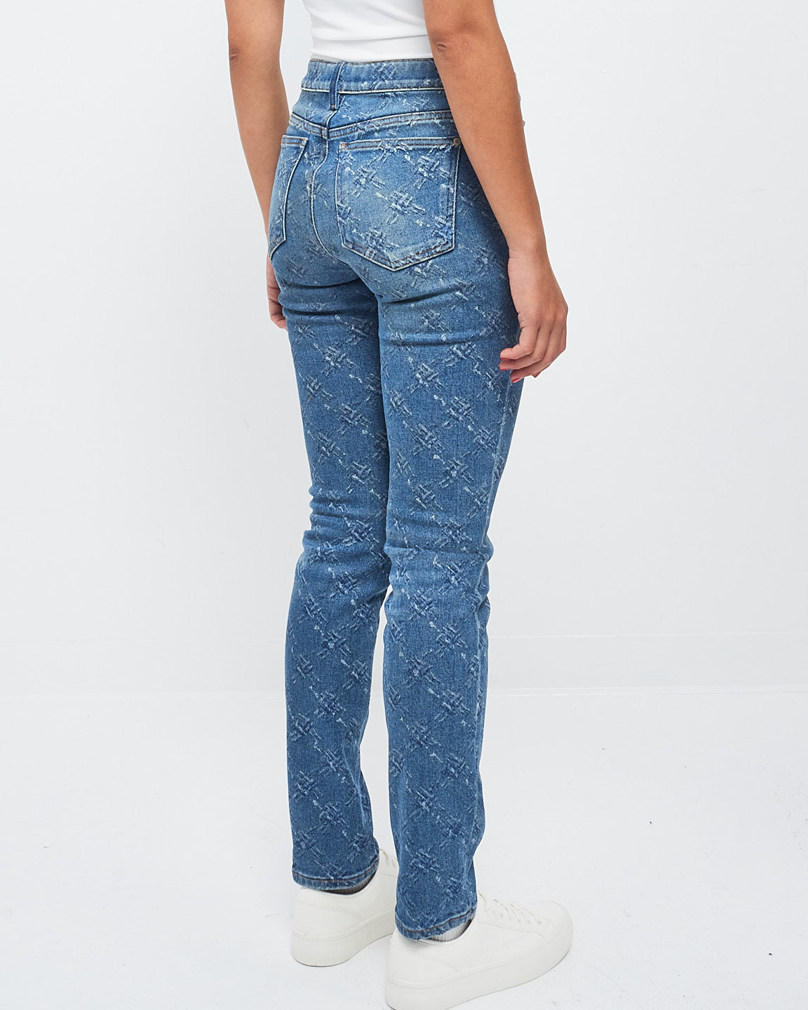 Chanel Blue Denim Crosshatch Diamond Quilt Print Straight Jeans - 36