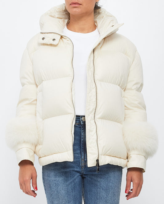 Moncler White Fraie Puffer Jacket w/ Fur Cuffs - 2