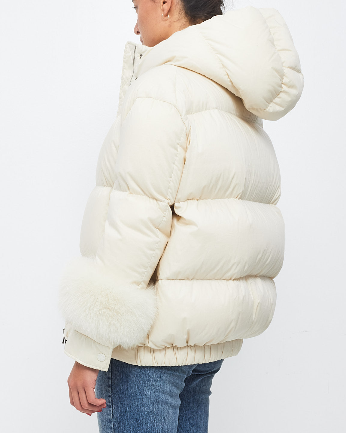 Moncler White Fraie Puffer Jacket w/ Fur Cuffs - 2