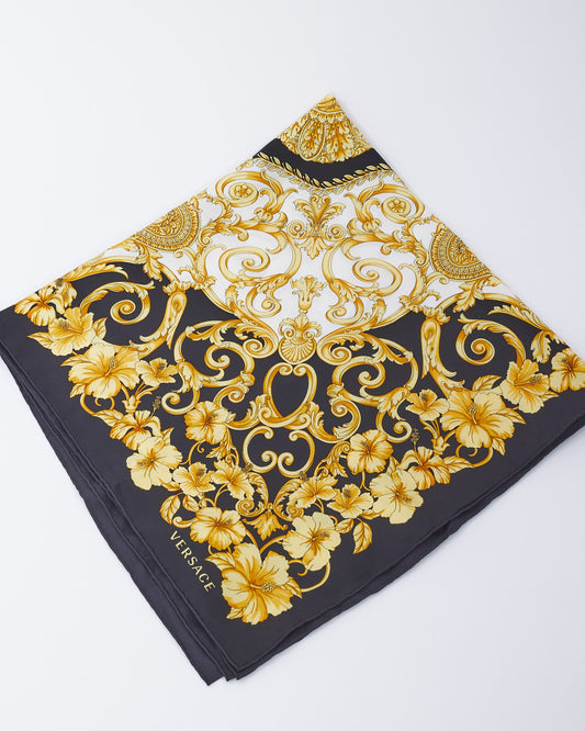 Versace Black 
Yellow Medusa Print Silk Scarf