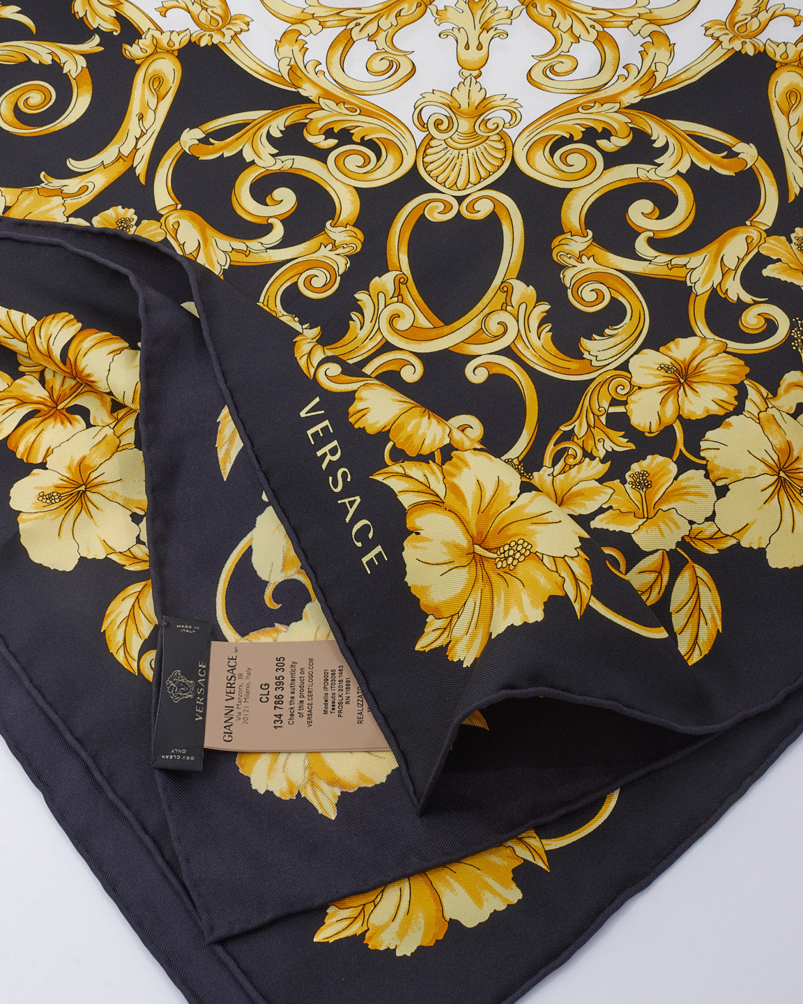 Versace Black 
Yellow Medusa Print Silk Scarf