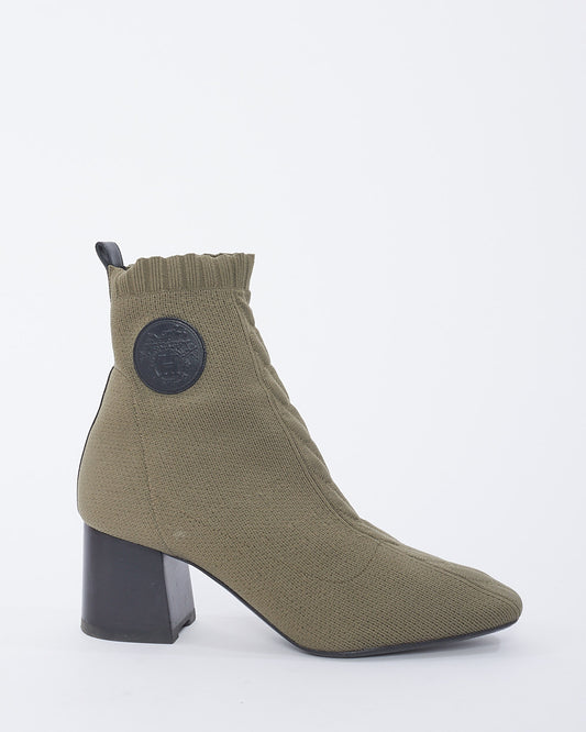 Hermès Green Canvas Volver Sock Boots - 38.5