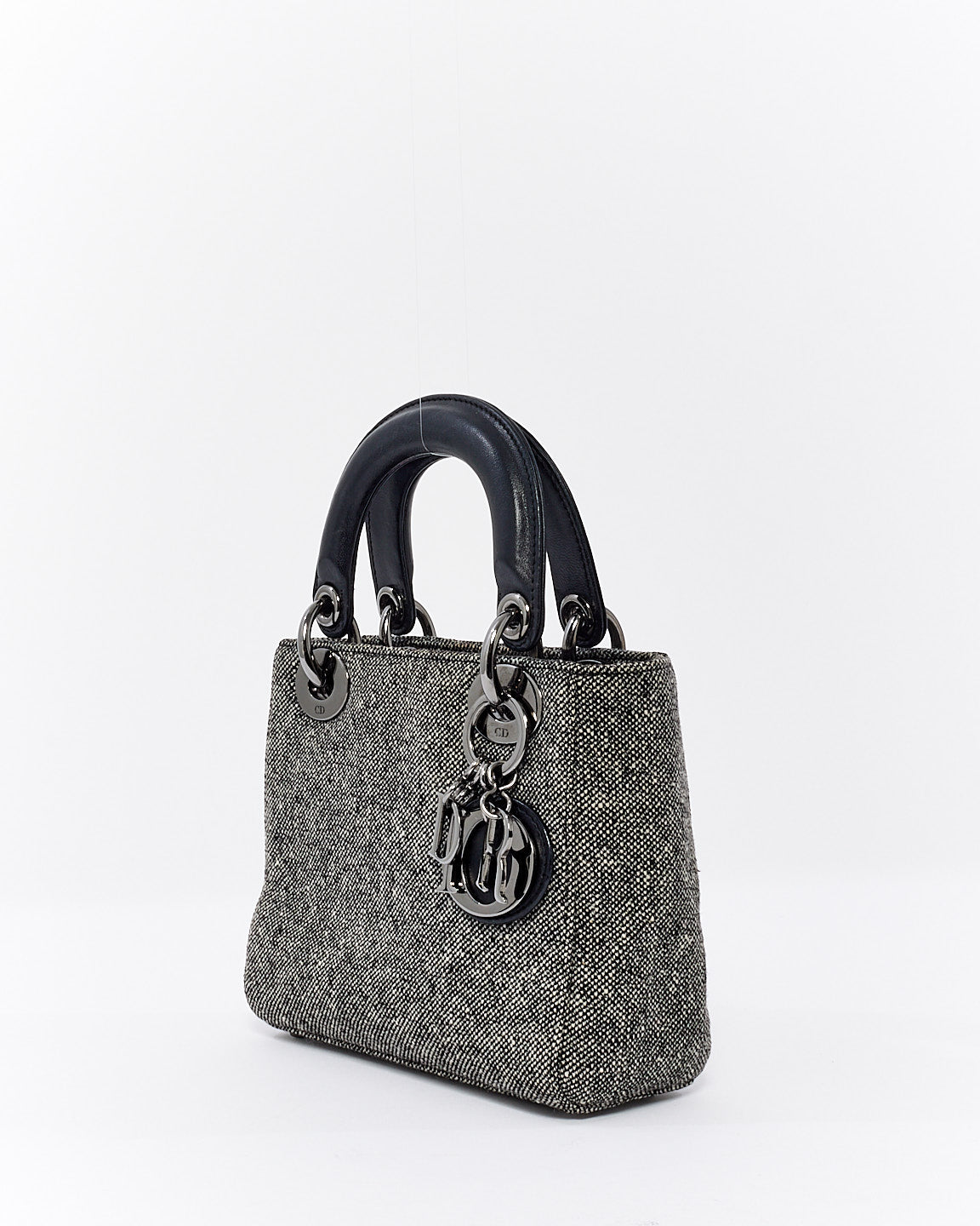 Dior Vintage Black Tweed Mini Lady Dior Tote - NO STRAP