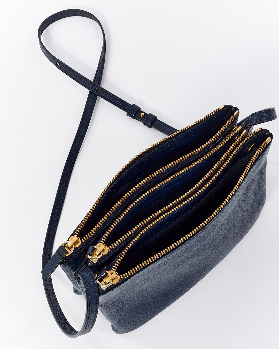 Celine Navy Blue Leather Small Trio Crossbody Bag