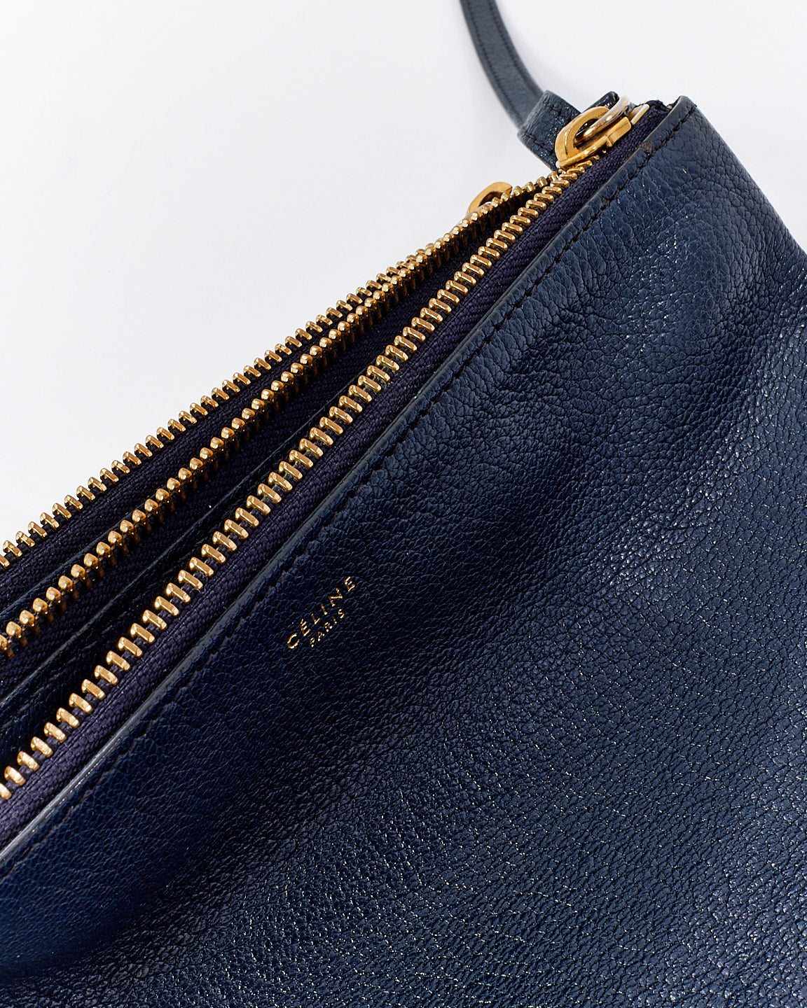 Celine Navy Blue Leather Small Trio Crossbody Bag