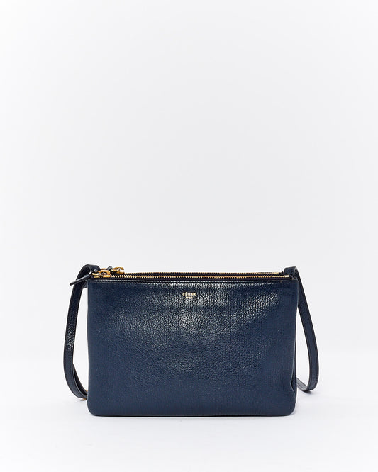 Celine Navy Blue Leather Small Trio Crossbody Bag