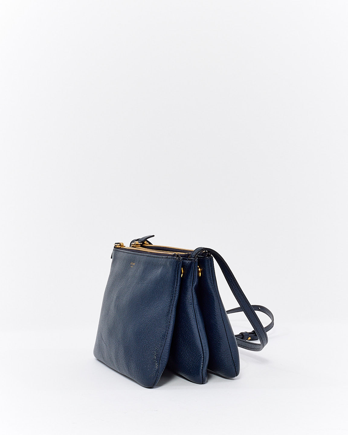 Celine Navy Blue Leather Small Trio Crossbody Bag